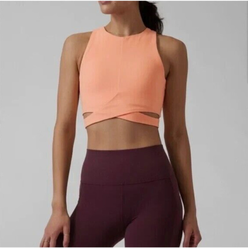 Athleta Conscious Cut Out Crop Bra D-DD Coral‎ Sunset Small NWT $69 Yoga Barre - Picture 2 of 5